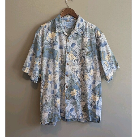 Bermuda Bay Size Large 100% Silk Hawaiian Aloha Shirt Short Sleeve Floral Beach - Picture 1 of 5